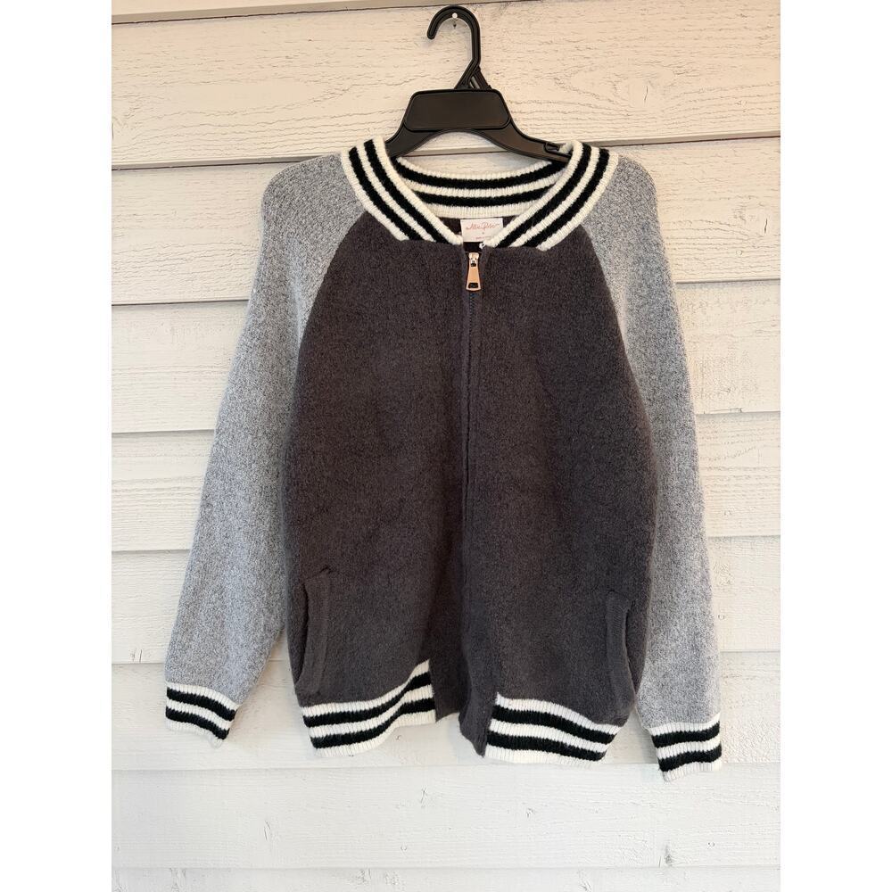 Allie Rose Varsity Sweater Jacket Medium Gray Charcoal Zip Up Bomber Cardigan - Picture 2 of 7